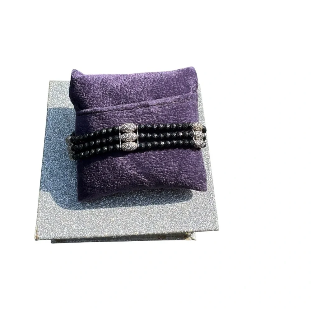 Black Beaded Bracelet with Silver Accents